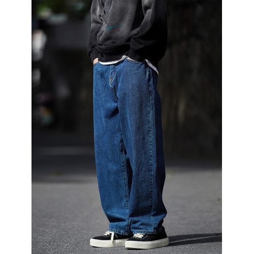 美式vibe高街復古水洗深藍濶腿牛仔褲男潮牌寬松直筒休閒垂感長褲 美式vibe高街復古水洗深藍濶腿牛仔褲男潮牌寬松直筒休閒垂感長褲