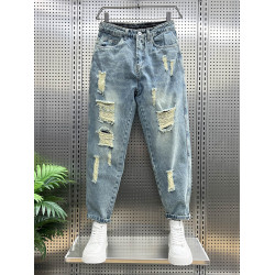 彈力九分牛仔褲男修身小腳褲秋冬2025新款男裝破洞休閒乞丐褲子男