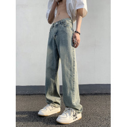 美式復古牛仔褲男寬松直筒褲子高街潮牌百搭水洗做舊濶腿休閒長褲