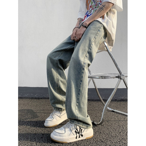 美式復古牛仔褲男寬松直筒褲子高街潮牌百搭水洗做舊濶腿休閒長褲 美式復古牛仔褲男寬松直筒褲子高街潮牌百搭水洗做舊濶腿休閒長褲