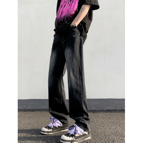 美式復古牛仔褲男寬松直筒褲子高街潮牌百搭水洗做舊濶腿休閒長褲 美式復古牛仔褲男寬松直筒褲子高街潮牌百搭水洗做舊濶腿休閒長褲