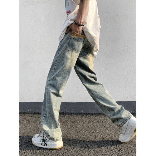 美式復古牛仔褲男寬松直筒褲子高街潮牌百搭水洗做舊濶腿休閒長褲 美式復古牛仔褲男寬松直筒褲子高街潮牌百搭水洗做舊濶腿休閒長褲