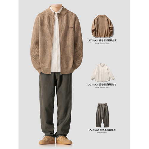 LAZY DAY原創男裝美式復古V領撞色開衫毛衣男秋冬寬鬆針織衫外套 LAZY DAY原創男裝美式復古V領撞色開衫毛衣男秋冬寬鬆針織衫外套