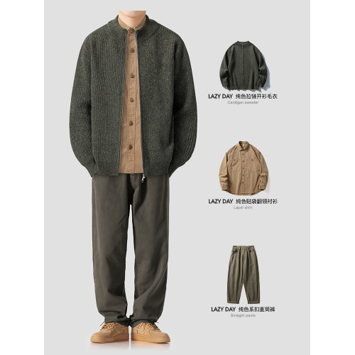 LAZY DAY原創男裝美式復古V領撞色開衫毛衣男秋冬寬鬆針織衫外套 LAZY DAY原創男裝美式復古V領撞色開衫毛衣男秋冬寬鬆針織衫外套