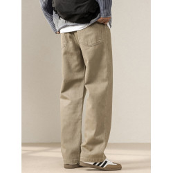 純棉直筒休閒褲男四季新款復古洗水牛仔褲簡約寬松加絨大碼濶腿褲