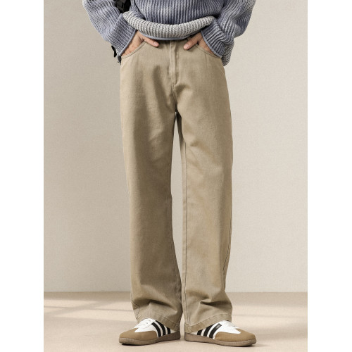 純棉直筒休閒褲男四季新款復古洗水牛仔褲簡約寬松加絨大碼濶腿褲 純棉直筒休閒褲男四季新款復古洗水牛仔褲簡約寬松加絨大碼濶腿褲