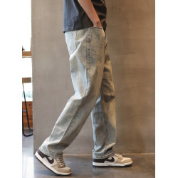 破洞牛仔褲男士直筒寬松褲子潮牌2025春秋季新款痞帥休閒淺色初秋