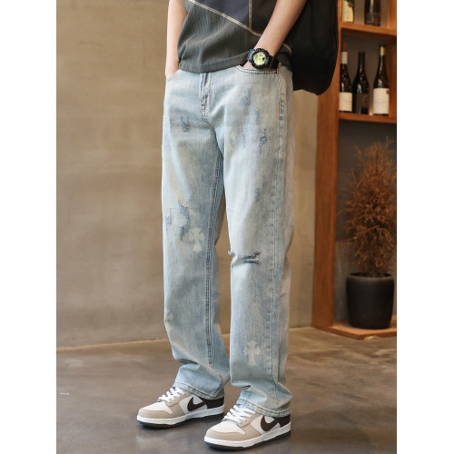 破洞牛仔褲男士直筒寬松褲子潮牌2025春秋季新款痞帥休閒淺色初秋 破洞牛仔褲男士直筒寬松褲子潮牌2025春秋季新款痞帥休閒淺色初秋