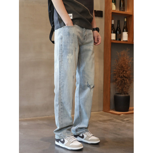 破洞牛仔褲男士直筒寬松褲子潮牌2025春秋季新款痞帥休閒淺色初秋 破洞牛仔褲男士直筒寬松褲子潮牌2025春秋季新款痞帥休閒淺色初秋