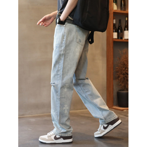 破洞牛仔褲男士直筒寬松褲子潮牌2025春秋季新款痞帥休閒淺色初秋 破洞牛仔褲男士直筒寬松褲子潮牌2025春秋季新款痞帥休閒淺色初秋