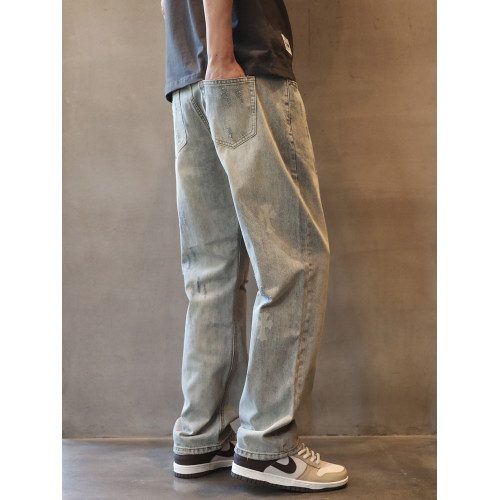 破洞牛仔褲男士直筒寬松褲子潮牌2025春秋季新款痞帥休閒淺色初秋 破洞牛仔褲男士直筒寬松褲子潮牌2025春秋季新款痞帥休閒淺色初秋