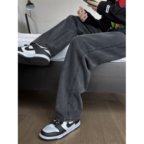 V37美式街頭復古藍濶腿牛仔褲男秋季潮牌水洗做舊直筒寬松長褲子 V37美式街頭復古藍濶腿牛仔褲男秋季潮牌水洗做舊直筒寬松長褲子