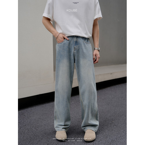 餘樂自製 美式直筒微喇牛仔褲男水洗做舊寬松cleanfit復古藍褲子 餘樂自製 美式直筒微喇牛仔褲男水洗做舊寬松cleanfit復古藍褲子