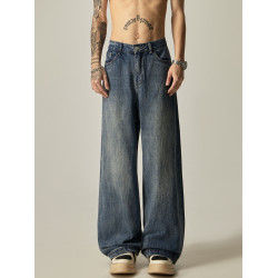 ISIETS復古cleanfit直筒褲子男美式高街寬松濶腿牛仔褲休閒長褲潮