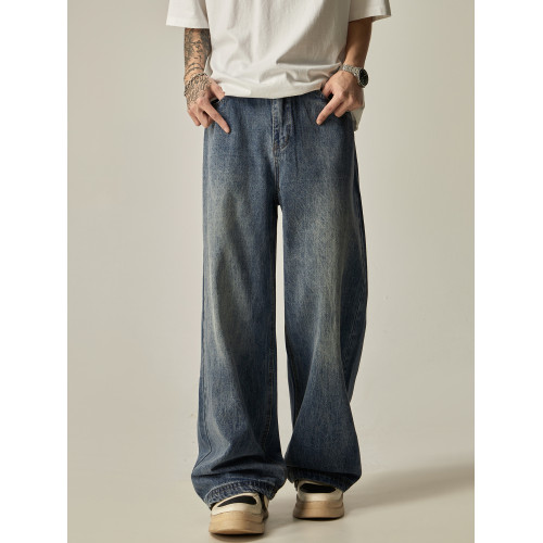 ISIETS復古cleanfit直筒褲子男美式高街寬松濶腿牛仔褲休閒長褲潮 ISIETS復古cleanfit直筒褲子男美式高街寬松濶腿牛仔褲休閒長褲潮