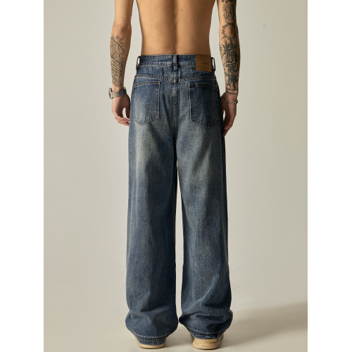 ISIETS復古cleanfit直筒褲子男美式高街寬松濶腿牛仔褲休閒長褲潮 ISIETS復古cleanfit直筒褲子男美式高街寬松濶腿牛仔褲休閒長褲潮