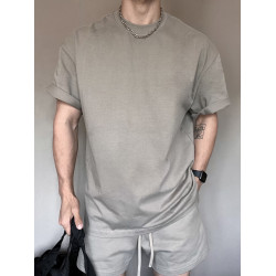 美式305G重磅純色小領口短袖T恤男夏季425G短褲運動休閒寬松套裝