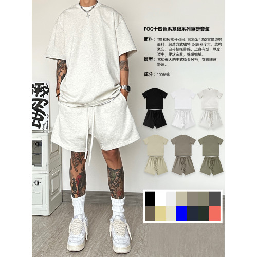 美式305G重磅純色小領口短袖T恤男夏季425G短褲運動休閒寬松套裝 美式305G重磅純色小領口短袖T恤男夏季425G短褲運動休閒寬松套裝