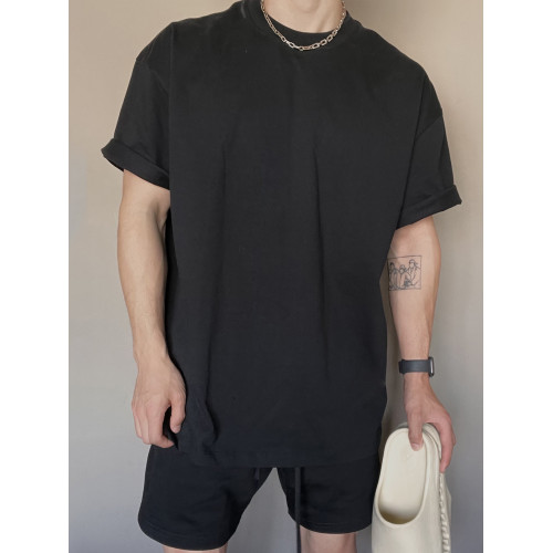 美式305G重磅純色小領口短袖T恤男夏季425G短褲運動休閒寬松套裝 美式305G重磅純色小領口短袖T恤男夏季425G短褲運動休閒寬松套裝