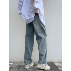 美式復古高街牛仔褲男士秋季潮牌vibe寬松直筒濶腿痞帥百搭長褲子