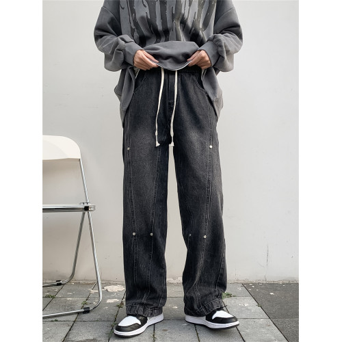 美式復古高街牛仔褲男士秋季潮牌vibe寬松直筒濶腿痞帥百搭長褲子 美式復古高街牛仔褲男士秋季潮牌vibe寬松直筒濶腿痞帥百搭長褲子