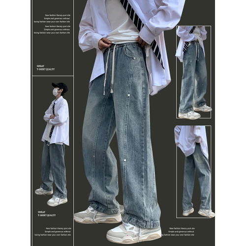 美式復古高街牛仔褲男士秋季潮牌vibe寬松直筒濶腿痞帥百搭長褲子 美式復古高街牛仔褲男士秋季潮牌vibe寬松直筒濶腿痞帥百搭長褲子