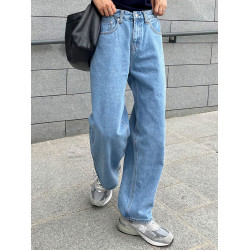 淺藍色牛仔褲男2025春秋新款水洗濶腿休閒長褲寬松垂感百搭直筒褲