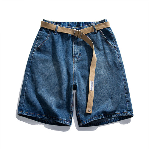 餘文樂工裝牛仔短褲男款潮牌日系復古做舊水洗直筒百搭寬松五分褲