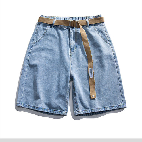 餘文樂工裝牛仔短褲男款潮牌日系復古做舊水洗直筒百搭寬松五分褲