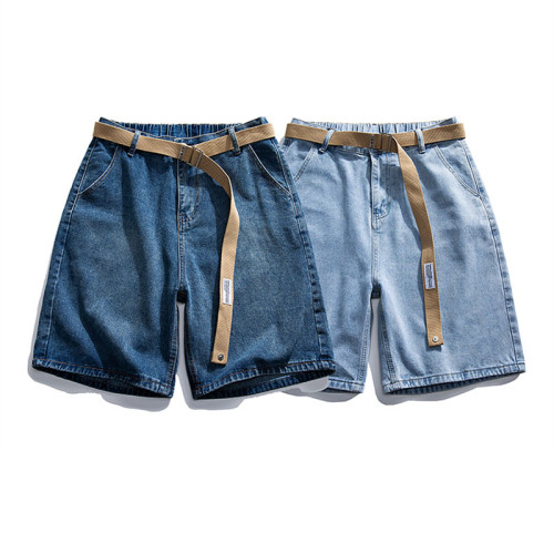 餘文樂工裝牛仔短褲男款潮牌日系復古做舊水洗直筒百搭寬松五分褲