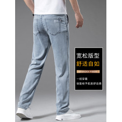 2025新款天絲牛仔褲男寬松直筒褲子淺色高級冰絲休閒男褲夏季薄款