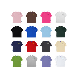 WASSUP潮牌短袖T恤男圓領夏季簡約印花純色純棉寬松情侶字母上衣