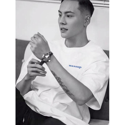 WASSUP潮牌短袖T恤男圓領夏季簡約印花純色純棉寬松情侶字母上衣