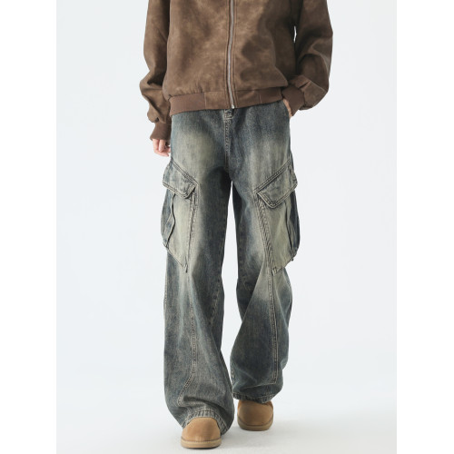 DOFERNERY 美式復古水洗牛仔褲男秋冬潮牌高街直筒寬松濶腿休閒褲 DOFERNERY 美式復古水洗牛仔褲男秋冬潮牌高街直筒寬松濶腿休閒褲