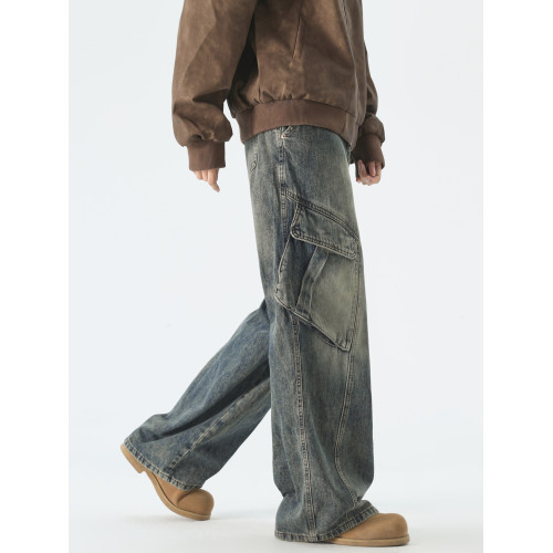 DOFERNERY 美式復古水洗牛仔褲男秋冬潮牌高街直筒寬松濶腿休閒褲 DOFERNERY 美式復古水洗牛仔褲男秋冬潮牌高街直筒寬松濶腿休閒褲