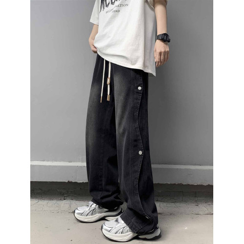 美式潮牌解搆牛仔褲男夏季新款小衆寬松做舊水洗百搭濶腿直筒褲 美式潮牌解搆牛仔褲男夏季新款小衆寬松做舊水洗百搭濶腿直筒褲