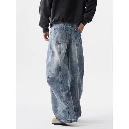 美式水洗濶腿彎刀牛仔褲男秋季潮牌寬松休閒褲hiphop做舊直筒褲子 美式水洗濶腿彎刀牛仔褲男秋季潮牌寬松休閒褲hiphop做舊直筒褲子