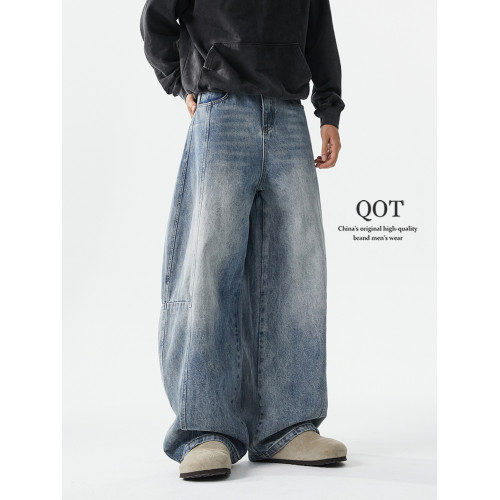 美式水洗濶腿彎刀牛仔褲男秋季潮牌寬松休閒褲hiphop做舊直筒褲子 美式水洗濶腿彎刀牛仔褲男秋季潮牌寬松休閒褲hiphop做舊直筒褲子