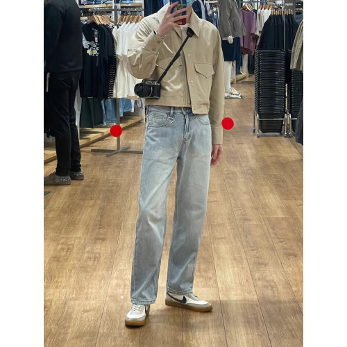 日系百搭簡約修身水洗泛白牛仔褲男潮流穿搭高級感設計直筒長褲子 日系百搭簡約修身水洗泛白牛仔褲男潮流穿搭高級感設計直筒長褲子