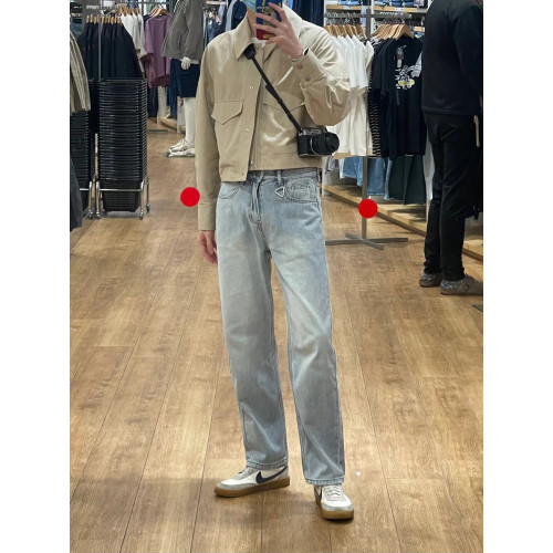 日系百搭簡約修身水洗泛白牛仔褲男潮流穿搭高級感設計直筒長褲子 日系百搭簡約修身水洗泛白牛仔褲男潮流穿搭高級感設計直筒長褲子