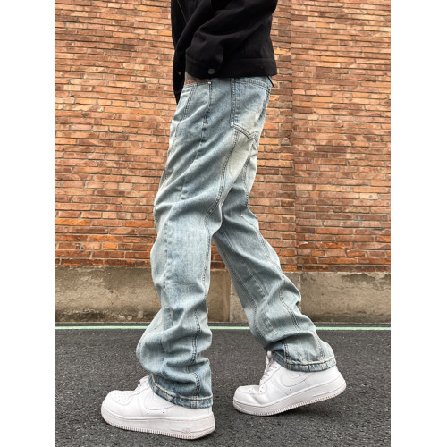 south美式春季水洗復古潮流寬松直筒休閒拼接解搆國潮牛仔長褲男 south美式春季水洗復古潮流寬松直筒休閒拼接解搆國潮牛仔長褲男