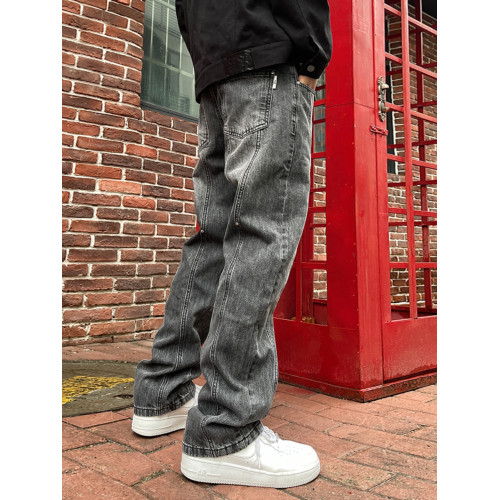 south美式春季水洗復古潮流寬松直筒休閒拼接解搆國潮牛仔長褲男 south美式春季水洗復古潮流寬松直筒休閒拼接解搆國潮牛仔長褲男