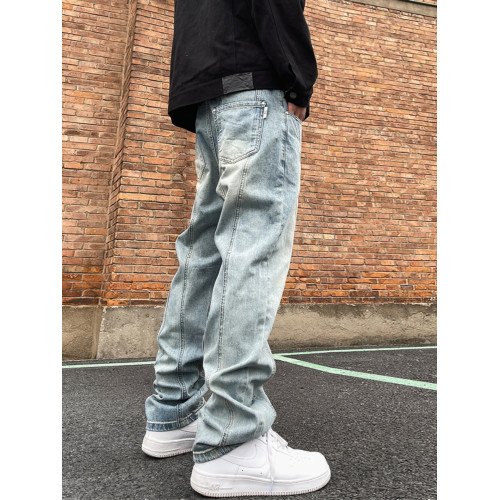 south美式春季水洗復古潮流寬松直筒休閒拼接解搆國潮牛仔長褲男 south美式春季水洗復古潮流寬松直筒休閒拼接解搆國潮牛仔長褲男