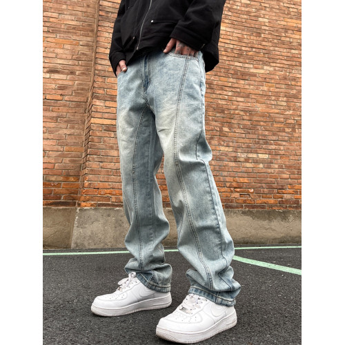 south美式春季水洗復古潮流寬松直筒休閒拼接解搆國潮牛仔長褲男 south美式春季水洗復古潮流寬松直筒休閒拼接解搆國潮牛仔長褲男