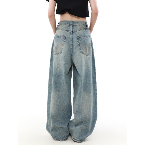 MRNEARLY美式復古水洗濶腿直筒牛仔褲男寬松慵懶風設計感小衆褲子 MRNEARLY美式復古水洗濶腿直筒牛仔褲男寬松慵懶風設計感小衆褲子