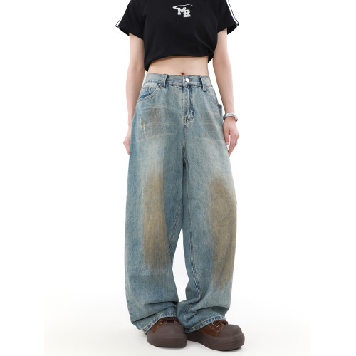 MRNEARLY美式復古水洗濶腿直筒牛仔褲男寬松慵懶風設計感小衆褲子 MRNEARLY美式復古水洗濶腿直筒牛仔褲男寬松慵懶風設計感小衆褲子