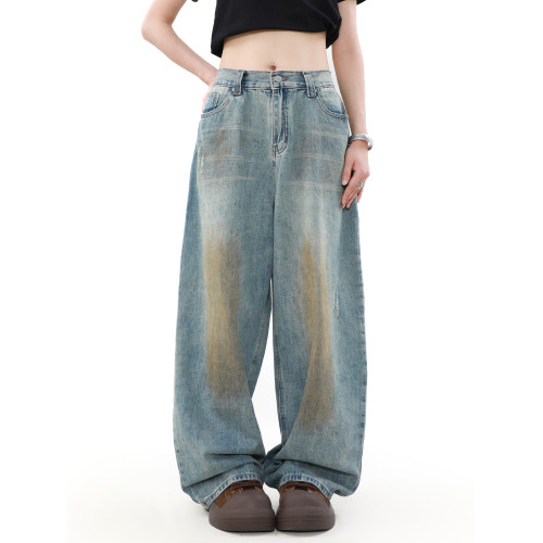 MRNEARLY美式復古水洗濶腿直筒牛仔褲男寬松慵懶風設計感小衆褲子 MRNEARLY美式復古水洗濶腿直筒牛仔褲男寬松慵懶風設計感小衆褲子