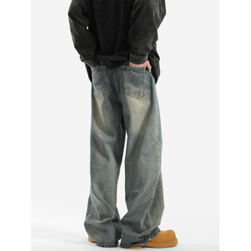 美式復古藍濶腿牛仔褲男秋vibe高街水洗拖地長褲寬松垂感直筒褲子 美式復古藍濶腿牛仔褲男秋vibe高街水洗拖地長褲寬松垂感直筒褲子