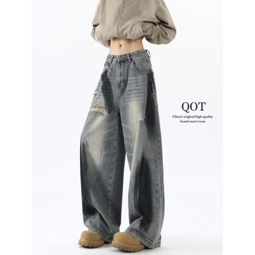 美式塗鴉濶腿牛仔褲男秋季潮牌寬松水洗破洞休閒褲高街痞帥直筒褲 美式塗鴉濶腿牛仔褲男秋季潮牌寬松水洗破洞休閒褲高街痞帥直筒褲