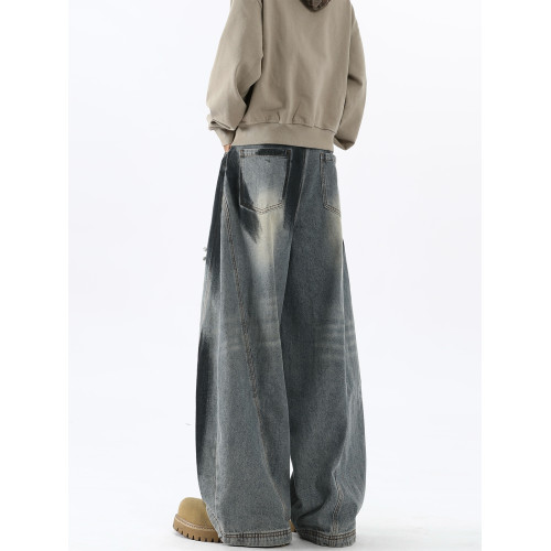 美式塗鴉濶腿牛仔褲男秋季潮牌寬松水洗破洞休閒褲高街痞帥直筒褲 美式塗鴉濶腿牛仔褲男秋季潮牌寬松水洗破洞休閒褲高街痞帥直筒褲